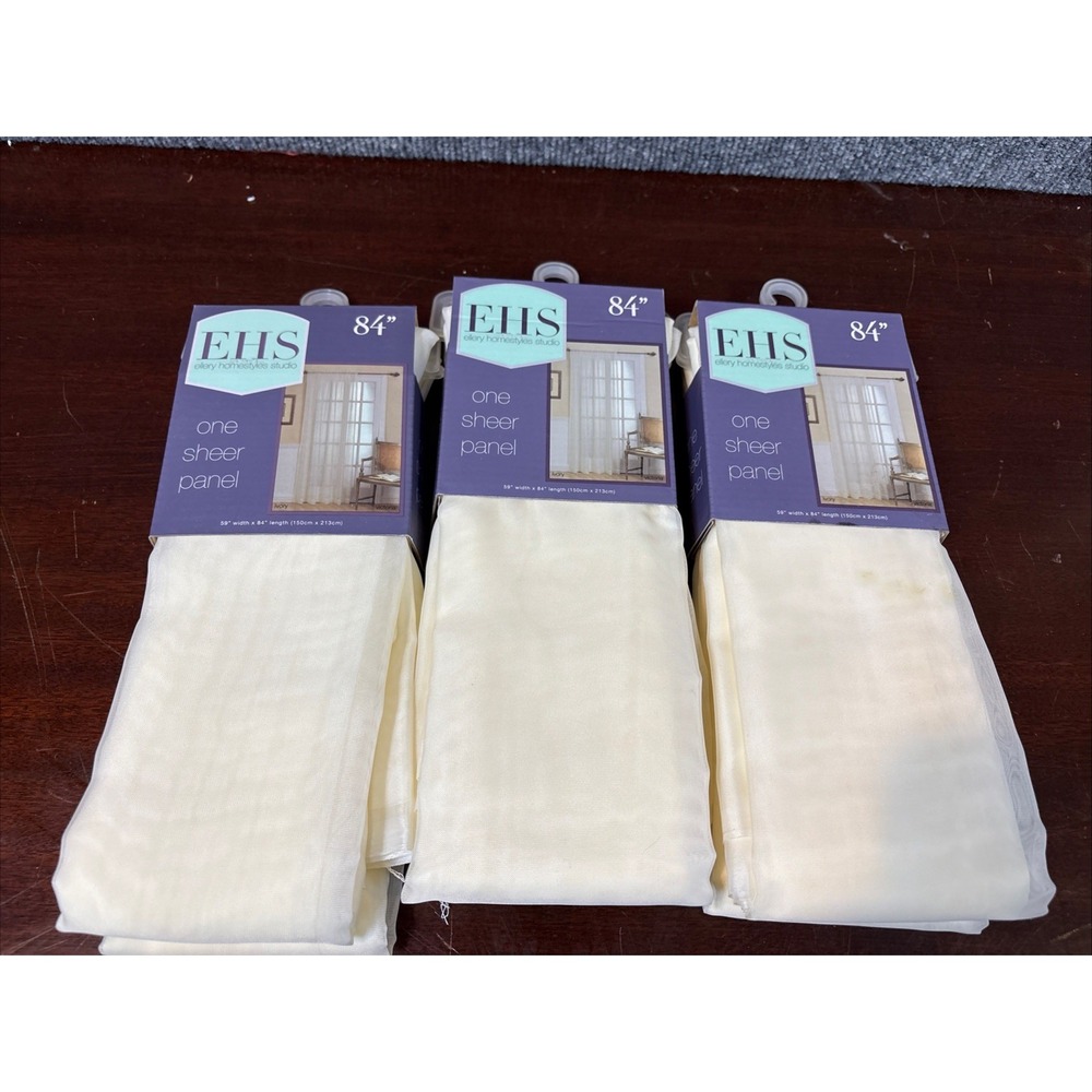 3~Ellery Homestyles Victoria Ivory Sheer Panel Curtain 59" W x 84"L 100% Polyest